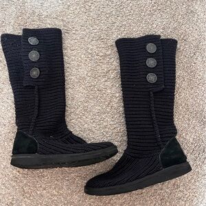 UGG Black Knit Boots with Button Detail